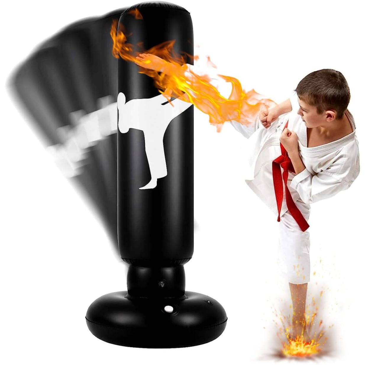 Image of Inflatable Standing Punching Bag 160cm, For Boxing, Karate, Taekwondo, Relax And , Suitable, Adults And Teenagers (black)