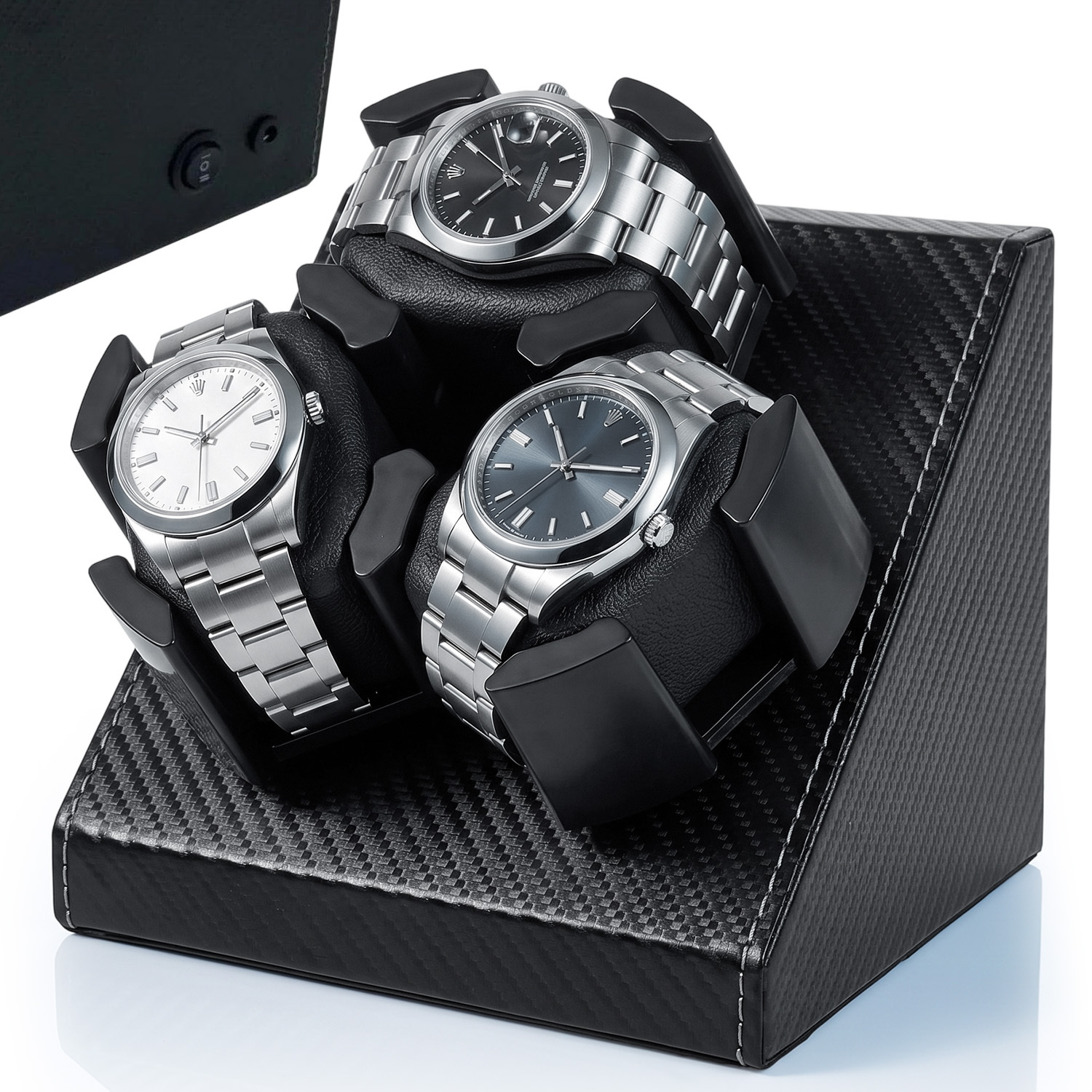 3-slot Watch Winder Storage Box Carbon Fiber Faux Leather Shell For Mechanical Watch Display And Collection