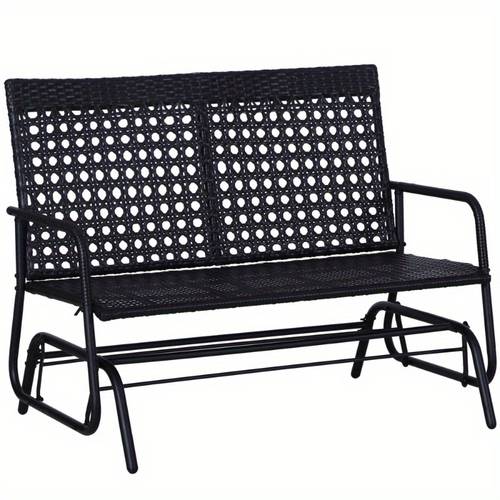 2 person glider bench rocking chair outdoor all weather hand woven pe loveseat with comfortable seating for patio garden porch lawn in black