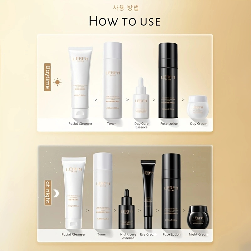 8pcs Ensemble de soins de luxe en collagène lumineux beige - Nourrit en profondeur et lisse le beige lumineux - Contient le Pro-Xylane, la vitamine C - Contient un nettoyant, un toner, un sérum, une crème pour les yeux, une crème de jour, une crème de nuit - Boîte cadeau haut de gamme, convient comme cadeau de vacances, spray ignifuge pour hommes, lotion pour femmes, lotion corporelle, crème pour hommes