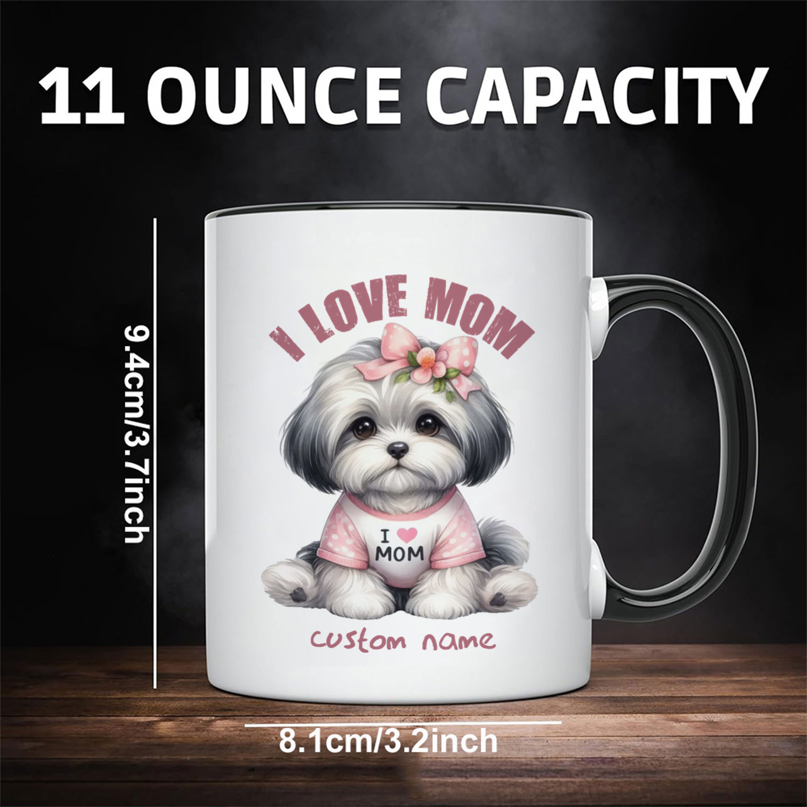 1pc 11oz personalized name customization ceramic mug pink shih tzu coffee cup i love mom perfect gift for   shih tzu lovers ideal gift for christmas halloween thanksgiving 6