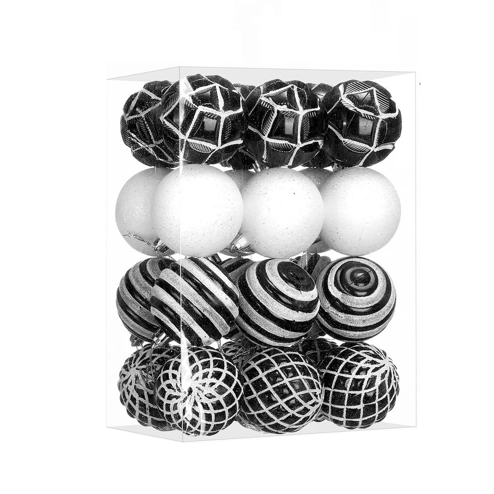 TEMU Set Of 24 Christmas Ball Ornaments In Black And White, Designed To Be Shatterproof. 2.36-inch Modern Boho Decorative Hanging Ornaments Are