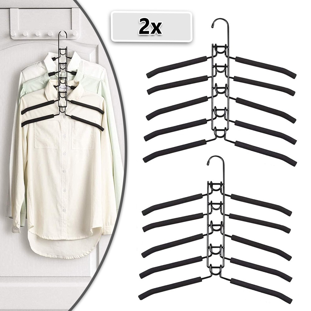 Image of 2 Pack 5 In 1 Multi Layer Metal Hanger Racks | Non-slip Hanger Closet Organizers And Storage For Coat, Sweater, Suit, T-shirt By Bedee