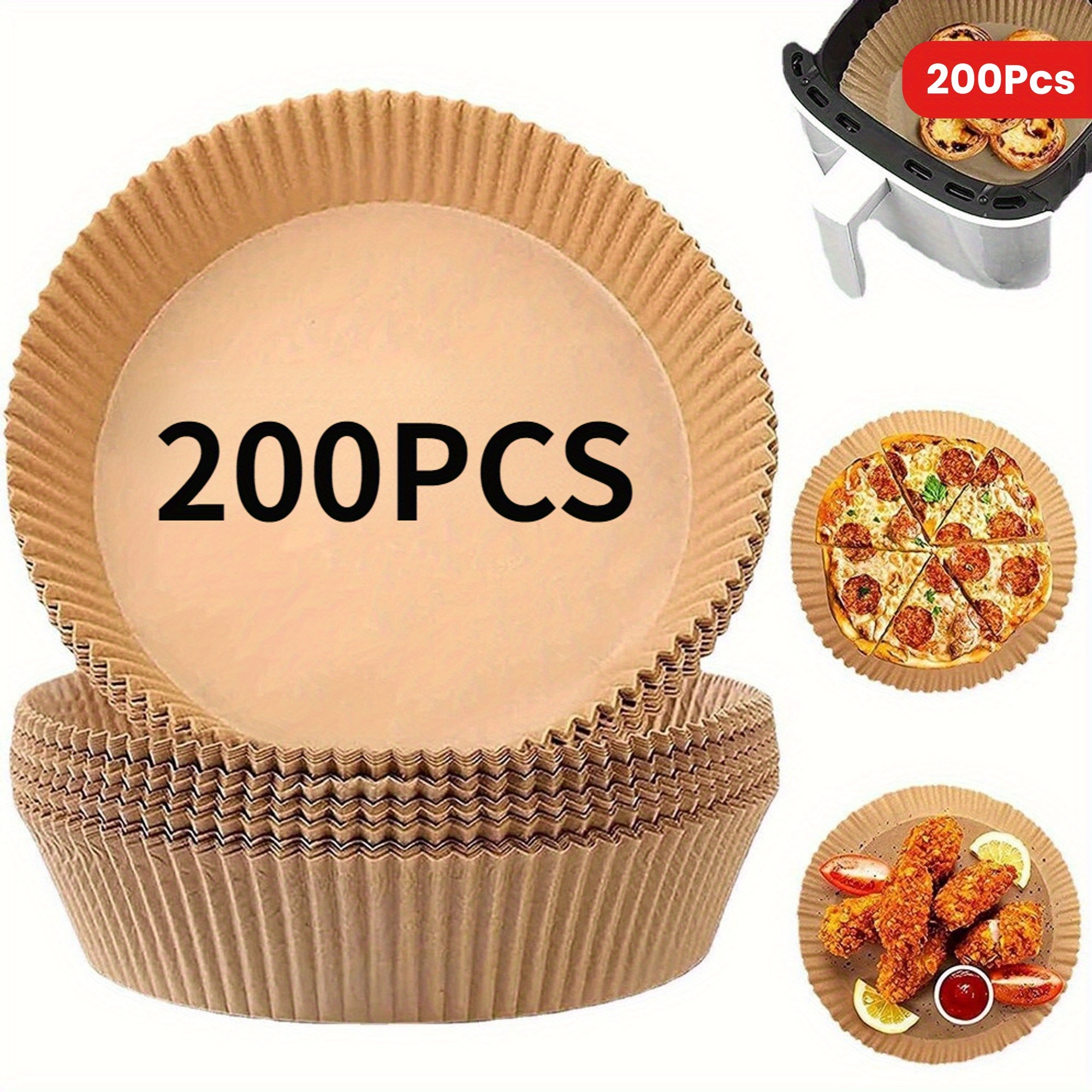 200pcs Non-Stick Air Fryer Liners - Round Paper Baking & Roasting Sheets for Healthier Cooking, Easy Cleanup, Perfect for Chicken, Fries, and Veggies, Air Fryer Accessories