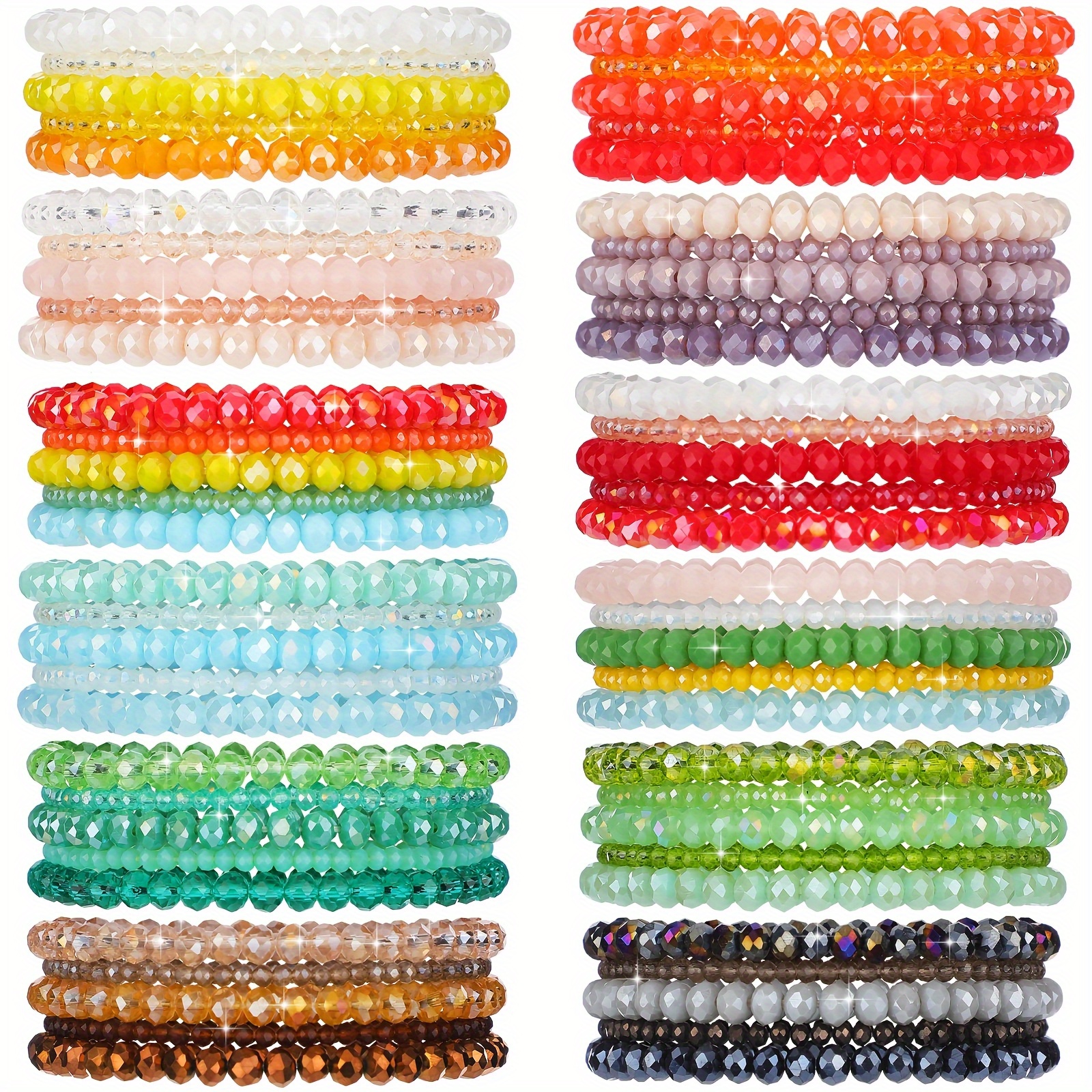 TEMU Wholesale Pack Of 60 Crystal Bead Bracelets, Featuring A Bohemian Design For Women. Elastic Artificial Crystal Bead Bracelets Are Perfect For Casual Wear And Come In A Of Vibrant Colors