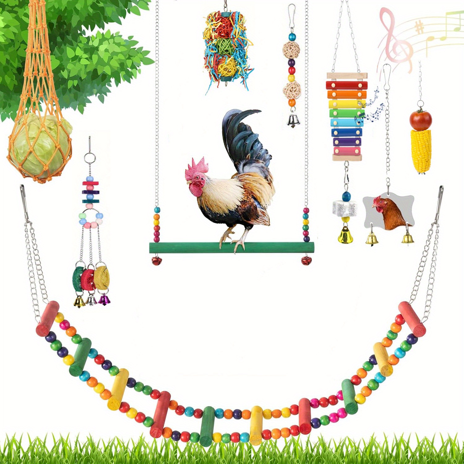 Temu – TEMU Chicken Coop Accessories- Chicken Toys- Complete Set Of Chicken Toys, Chicken Coop Accessories, Swings, Ladders, , Mirrors, Pecking Toys,