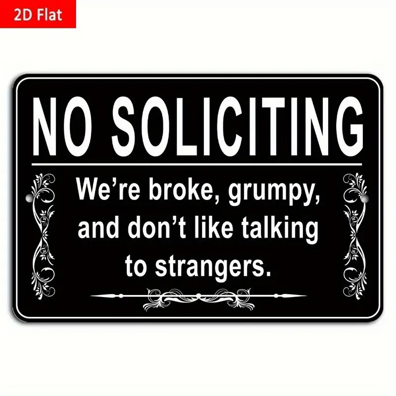 TEMU 2d Flat Vintage Humorous "no Soliciting" Sign Suitable For Home Office Bar Decor - Rustic Iron Wall-mounted Metal Plaque With Quote Pre-drilled