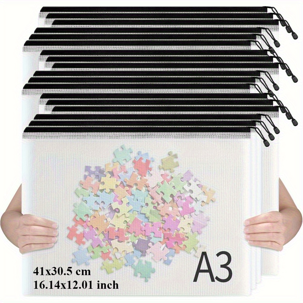 18pcs Plastic Mesh Zipper Document Bags, A3/a4/a5 Size, Zipper Pouch For School Office Supplies, Puzzles & Games Organizing Storage