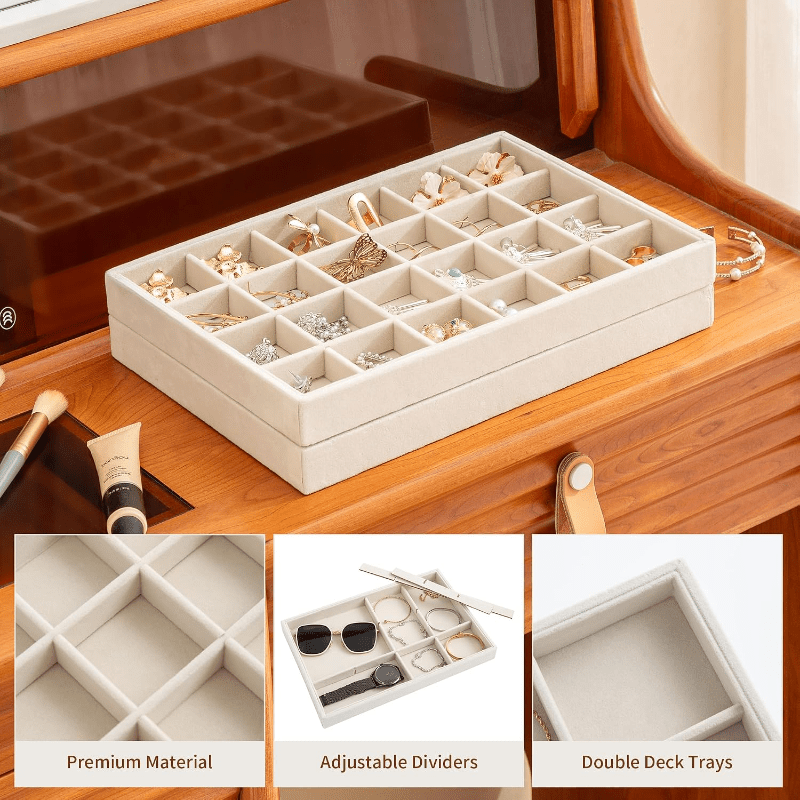2pc Beige Jewelry Trays Organizer for Drawer Storage