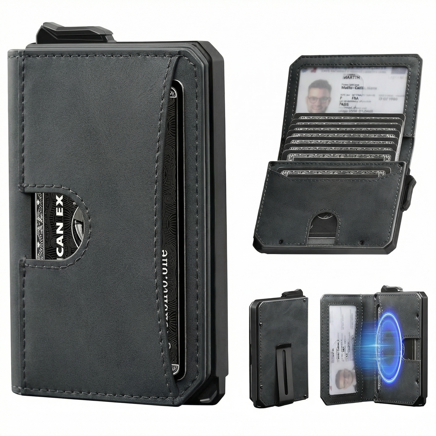 Image of Men's Wallet Pop- Wallet With Id Window, Money Clip & Rfid Protection, Small Wallet With Card Holder For 9-12 Cards, Credit Card Holder Men, Gray, Minimalist