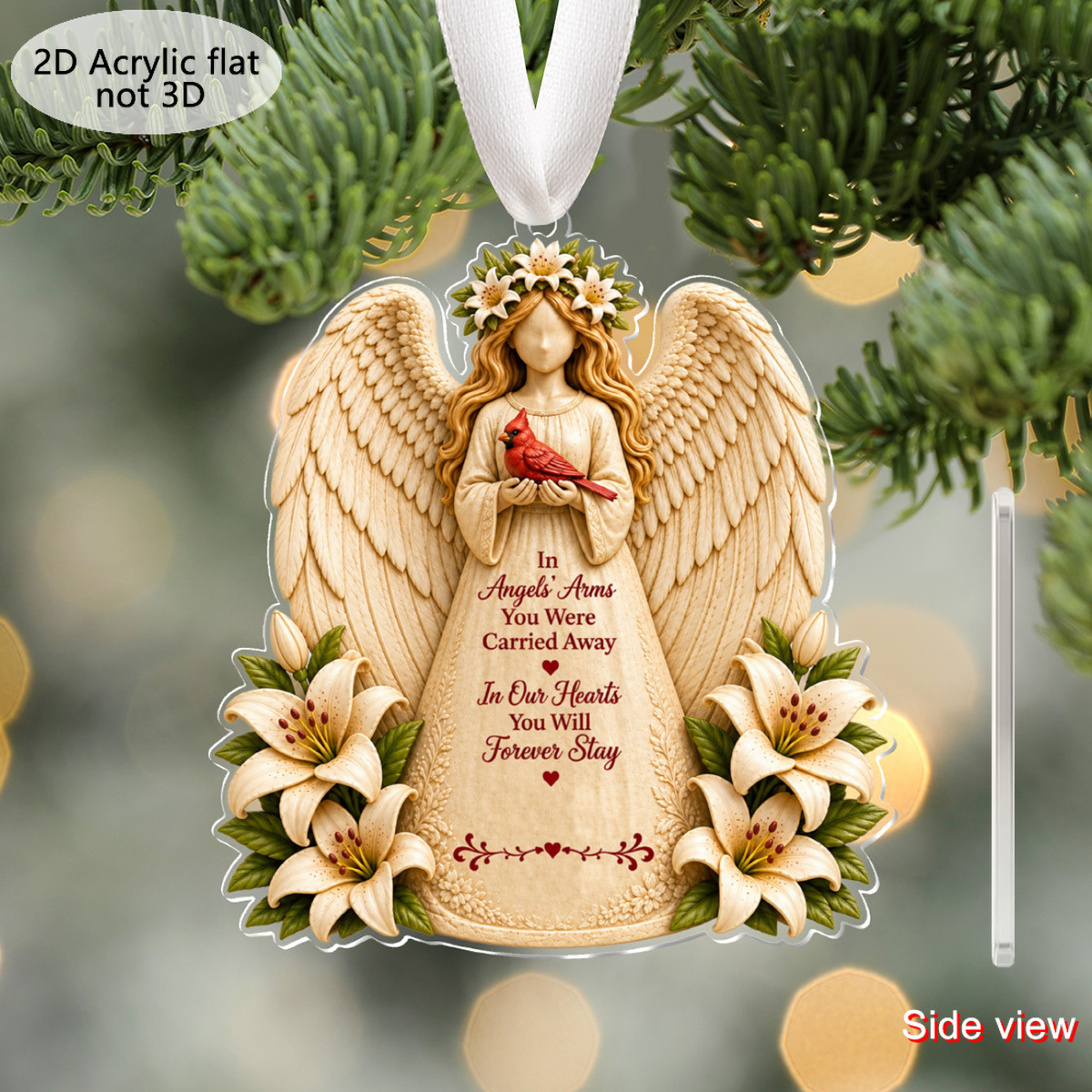 TEMU Plat 2D, Dans Notre Cœur Tu , Ornement de Noël en Acrylique Ange et Cardinal, Cadeau de Condoléances, Perte d'un Être Cher, Cadeau de , Cardinal