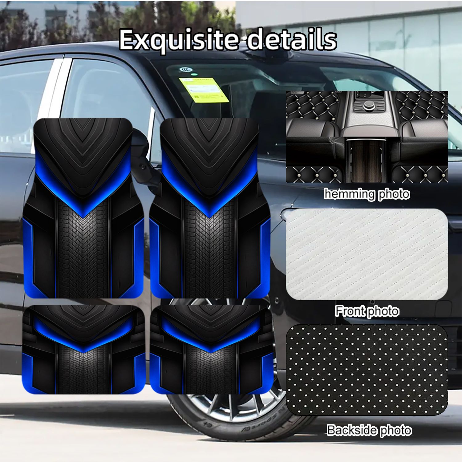 TEMU 4pcs Universal Car Floor Mats, Blue Neon Geometric Print Design, 100% Polyester Fiber Material, Trendy Car Interior Decor Mats, Fit Most Car