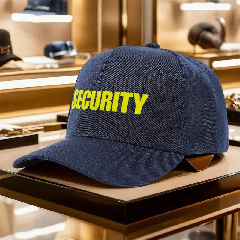 1 парче полиестерска бејзбол капа со смел принт security и светлосни рефлектирачки ленти - 10 бои на , мека удобна за перење во машина, унисекс безбедносна шапка за мажи и жени детали 4