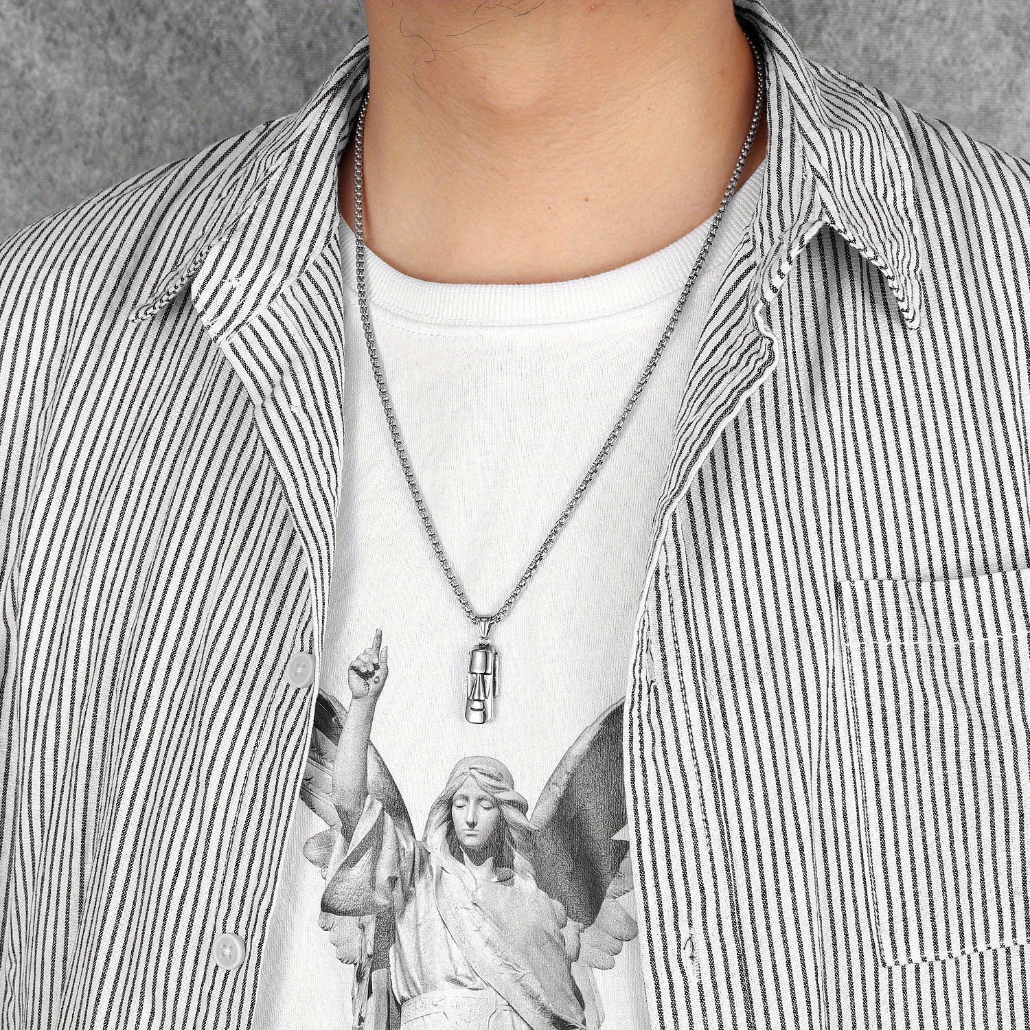 Image of Moai Pendant Statue Necklaces, 316l Stainless Steel, Men's Hip Hop Punk Fashion Chain, Creative Motorcycle Jewelry, Christmas Gift For Men