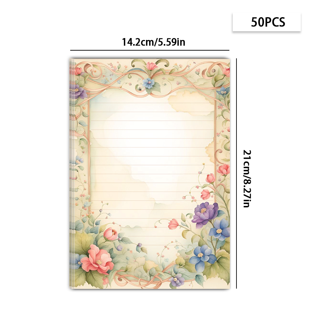 TEMU 50pcs Papier à Lettres, Papier à Lettres Floral Vintage Victorien, Motif de de Style Français, Papeterie Esthétique au , Papier à Lettres de