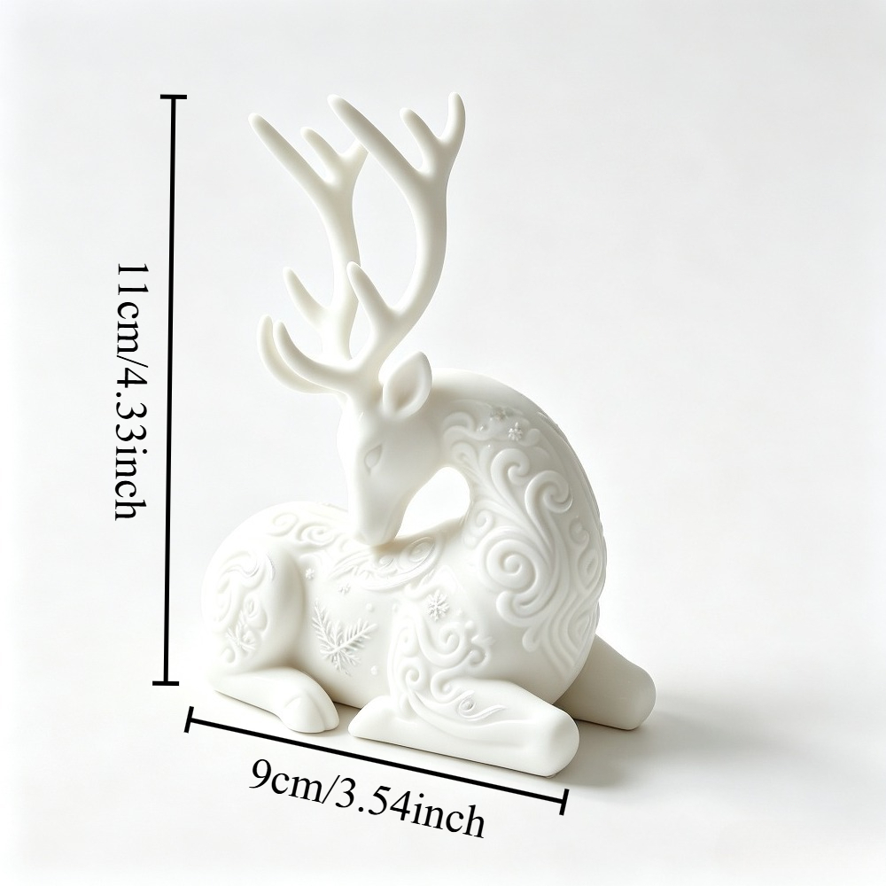 TEMU 3d Printed Plastic Material Nordic Style Reindeer Christmas Ornament, Exquisite Scrollwork Snowflake Relief Craft, Kneeling Reindeer Art