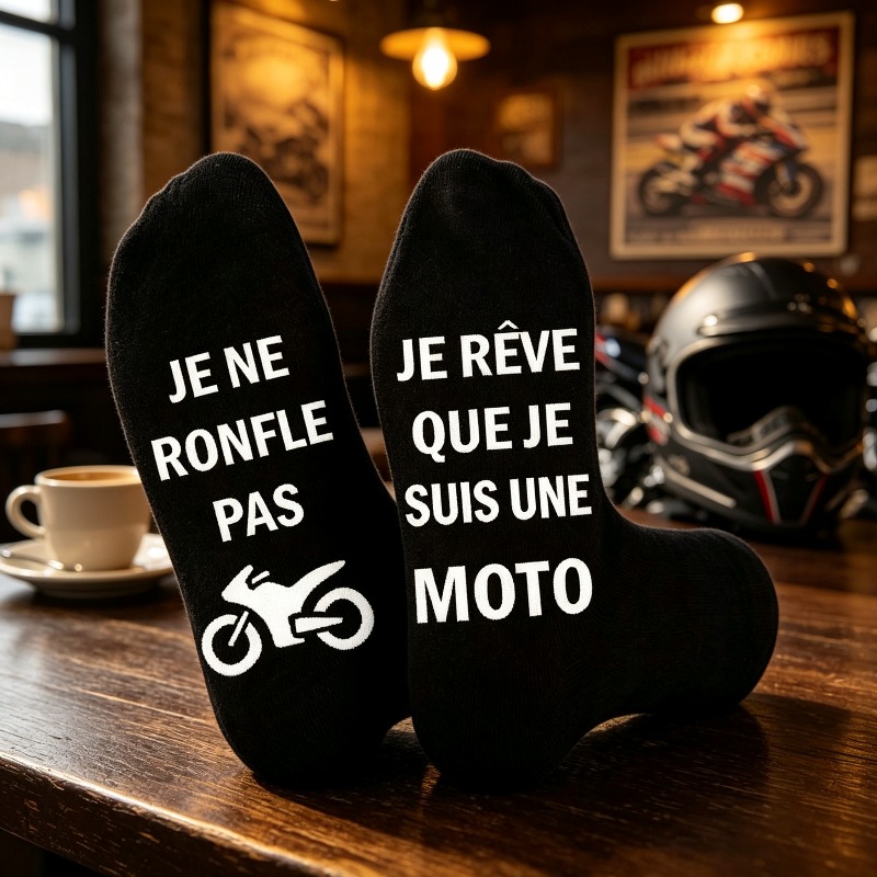 TEMU 1 paire de chaussettes Quazilli pour homme sur le thème de la moto avec humour français, imprimés de motard et phrases spirituelles - Cadeaux de