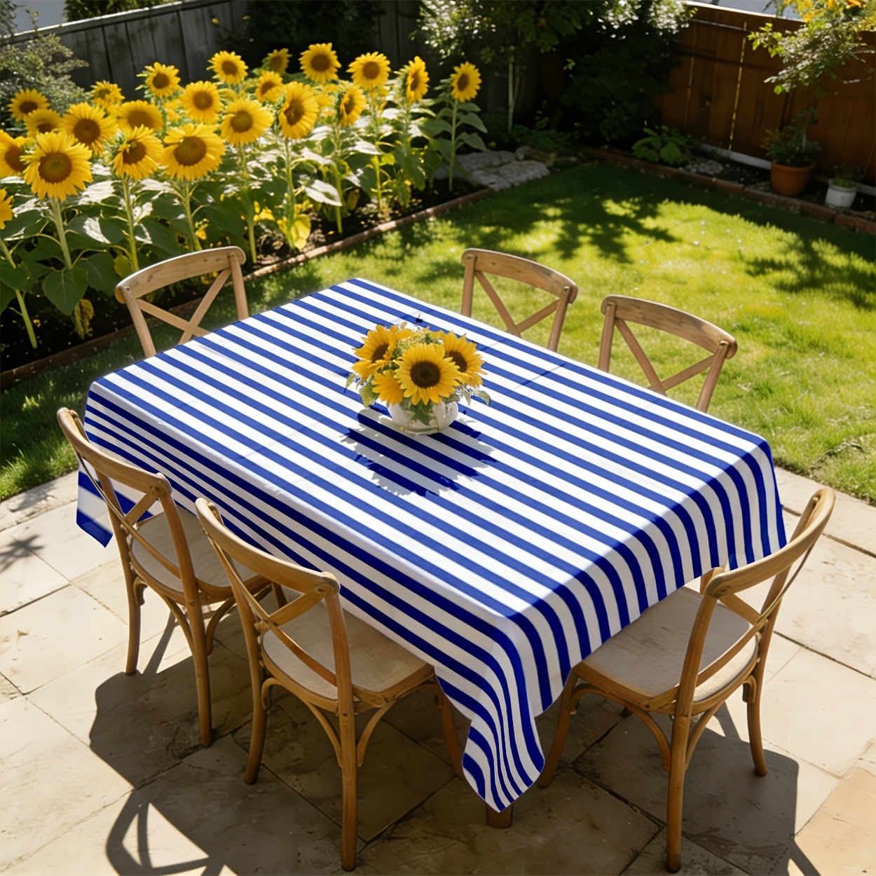 TEMU 1 nappe à rayures bleues et blanches, tissu en polyester durable, pour la décoration intérieure et extérieure, les fêtes quotidiennes et les