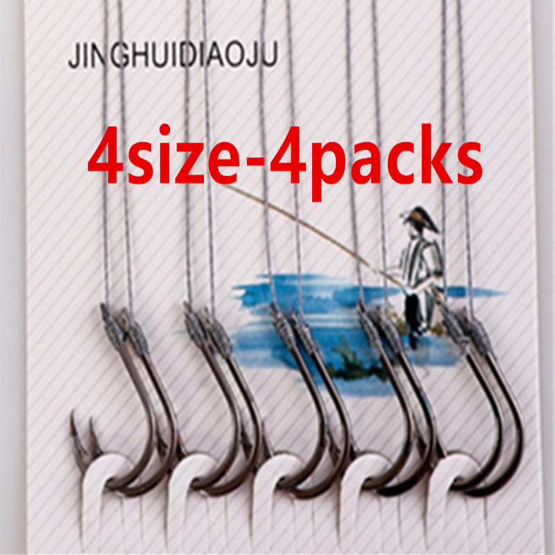 TEMU 4 Packs Total 40pcs Fishing Anti- Horse Hair Pre-tied Branch Line Double Hooks Ise Ni Horse Hair Branch Line Pair Hook Pre-tied Fish Hook Set