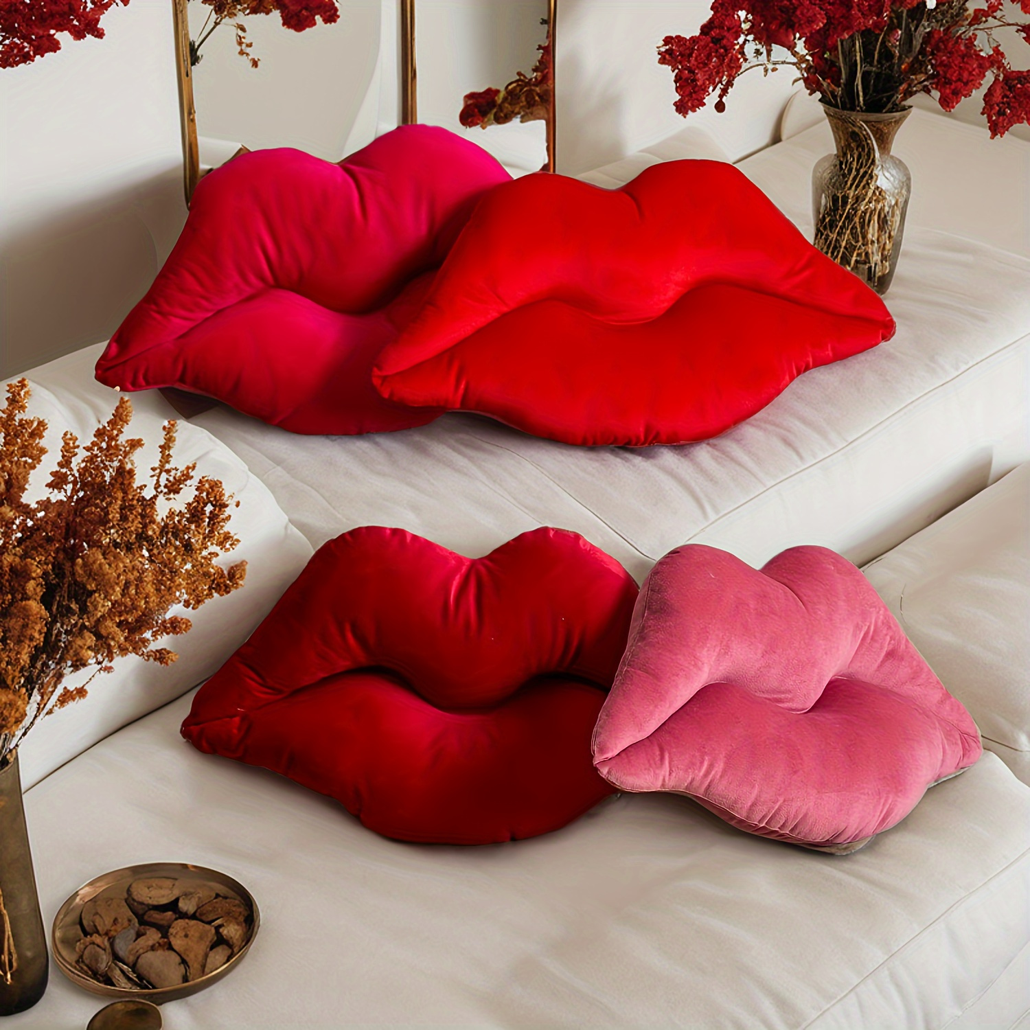 

Ashler 3d Lips Throw Pillows Smooth Soft Velvet Insert Included Cushion, 24 X 12 Inches