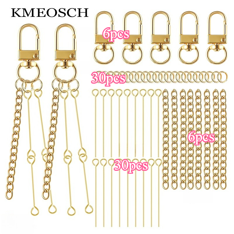 TEMU Diy Beadable Keychain Kit With 3 Strands, 6 Sets (6-piece Keychains + 30-piece Jump Rings + 30-piece Eye Pins + 6-piece Chains), Blank Elegant