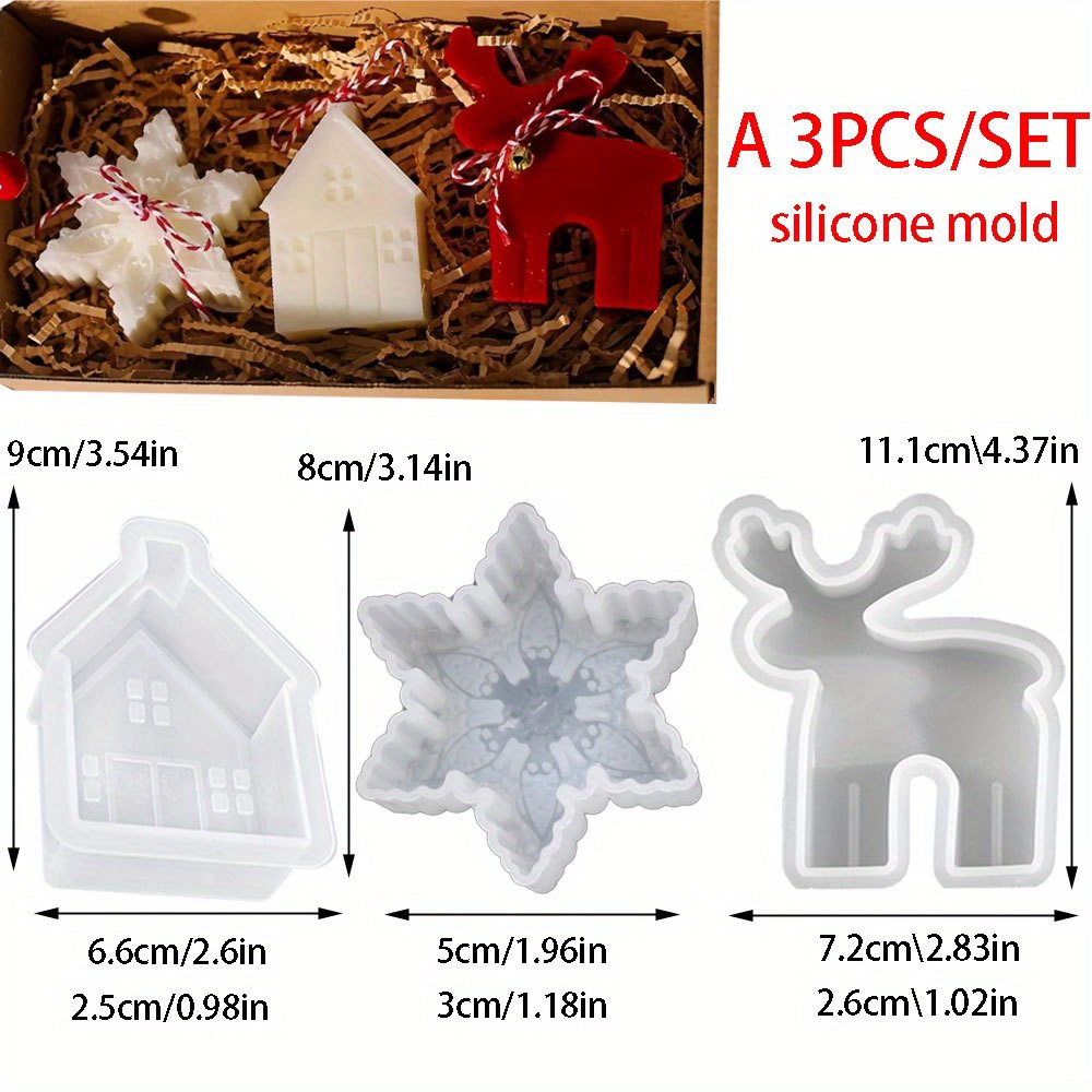 TEMU 3 piezas/set Molde de Silicona para Velas Aromáticas con Diseño de Hombre, y Copo de Nieve – Decoración DIY en Resina o Yeso - Regalos Navideños