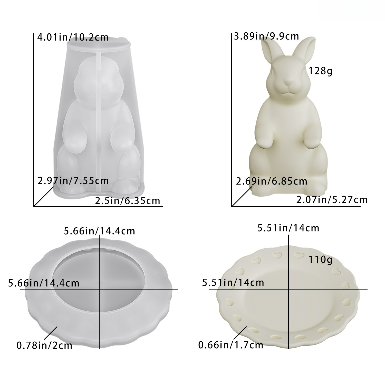 E-shop Harz Silikonform Hase Geschirr Ornament Epoxidform Hase Aufbewahrungsbox Gips Silikonform Zement Gips Blumentopf, Kerzenbehälter Bastelform,