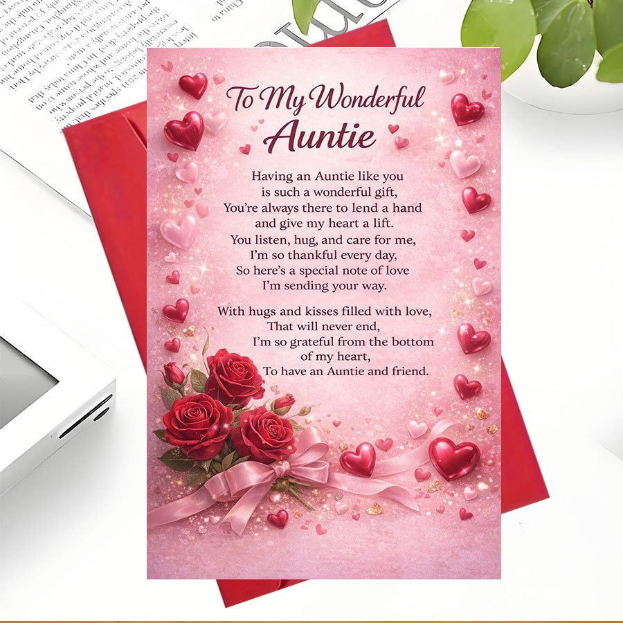 TEMU 1pc Greeting Card + 1pc Envelopeto My Wonderful Auntie Greeting Card Love And Gratitude Perfect For Family Occasions Birthdays Or Show Your Aunt