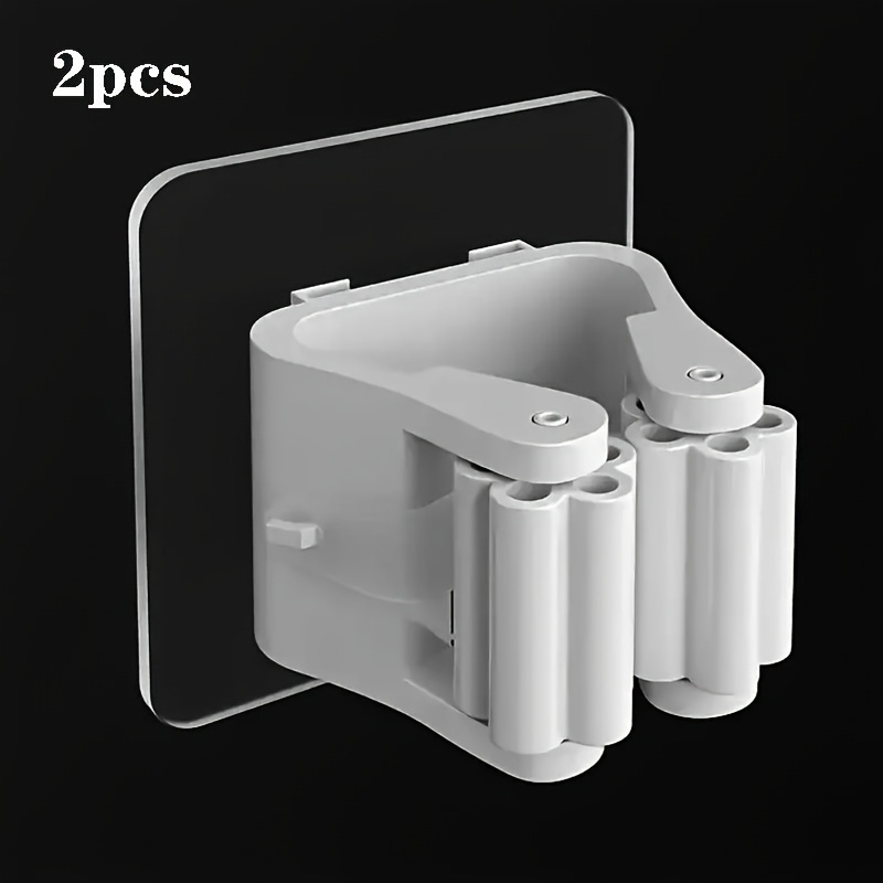 TEMU 1/2/4 piezas Estante de almacenamiento para fregona colgante con para baño con clip para fregona , gancho para escoba y diseño impermeable en la