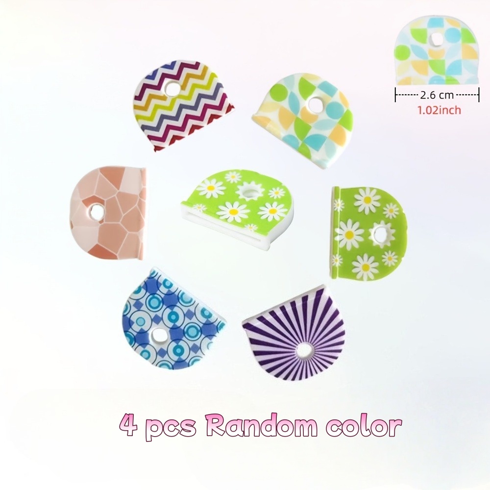 TEMU 4 Random Color Silicone Key Caps - Colorful Floral Key Covers With Novelty Designs Of Lines, Flowers, And Circles, Flexible Key Identifiers For