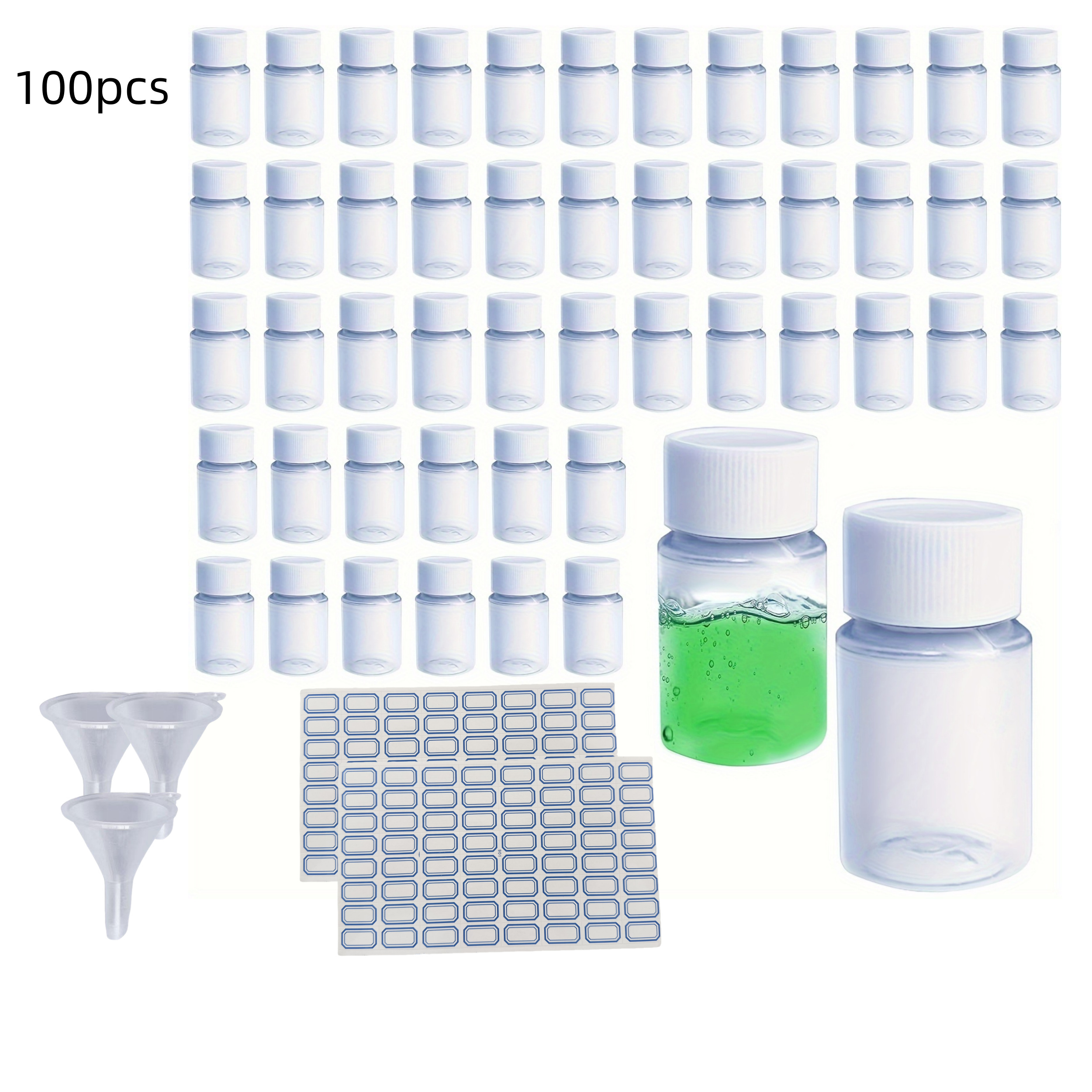 TEMU 100 Portable Plastic Bottles With Screw Caps, 0.68 Ounces, Suitable For Cosmetics, Shampoos, , Camping, , Includes 2 Stickers