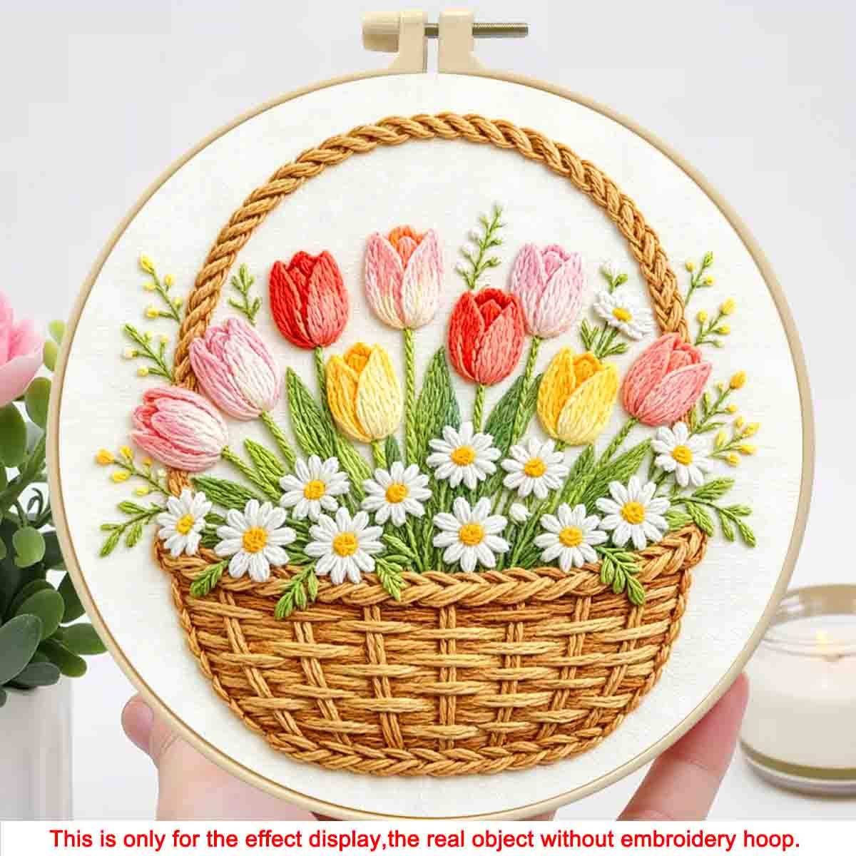 TEMU 1 Set Printed Embroidery Kit, Tulip Pattern Handcraft Embroidery Kit, Suitable For Embroidery Enthusiasts And Adult Beginners, Includes