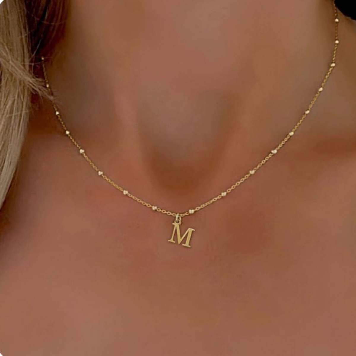 TEMU 1 Elegant Minimalist Versatile Stainless Steel Letter Pendant Beaded Thin Chain Necklace For Women, Suitable For Daily, Banquet, Party, ,