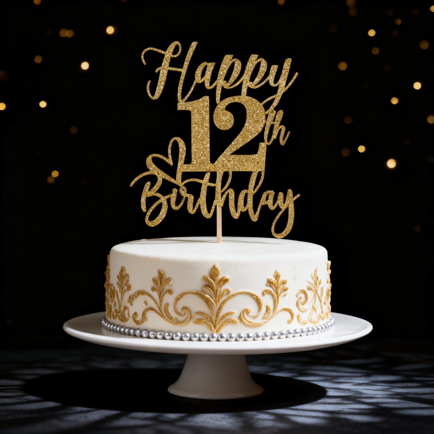 Image of 1pc Golden Glitter Happy Birthday Cake Topper, Funny Happy Birthday Party Supplies (happy 12th Birthday, Golden Glitter)