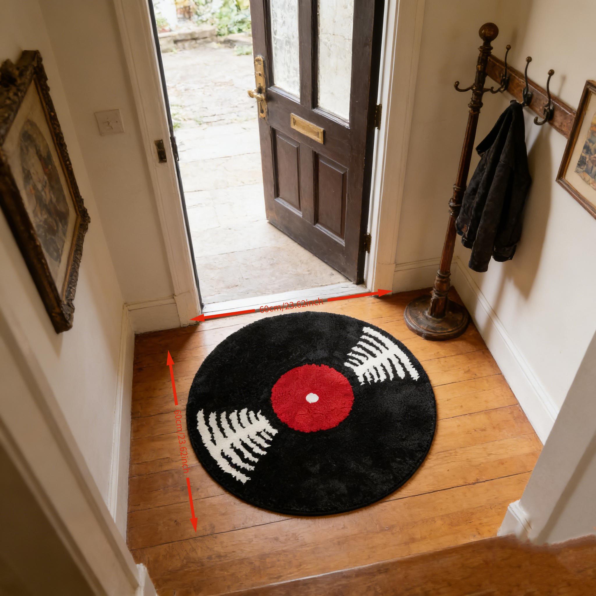 TEMU A Single Round Rug With A Vintage Black Vinyl Record , Durable And Washable, Suitable For Indoor And Outdoor Use, A Festive Gift Home , In Sizes