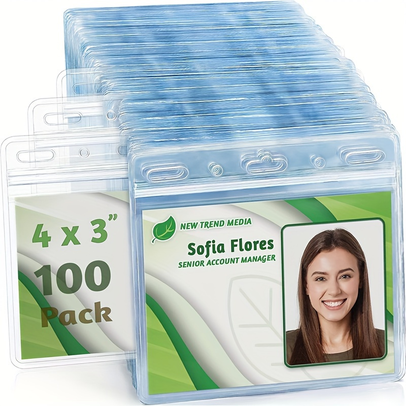2d 100pcs Of Horizontal Id Card Holders - Reusable Zip-closure Pvc Sleeves, Protectors For Rfid/nfc/badges And Credit Cards, And Non-toxic, Certified By And Reach