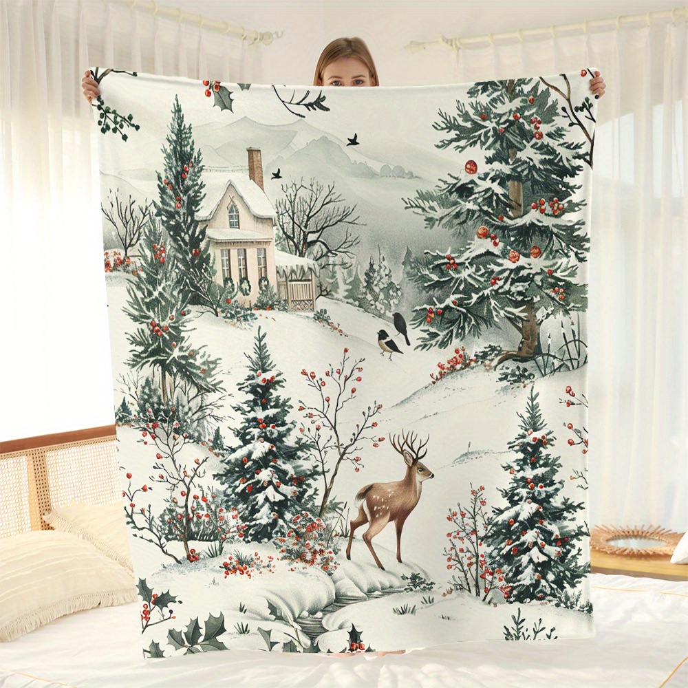 

1pc Couverture en Velours d'Hiver Forêt de Noël Imprimé Numérique Housse de Canapé Couverture pour Climatiseur Couverture de Couverture Cadeau en Velours -