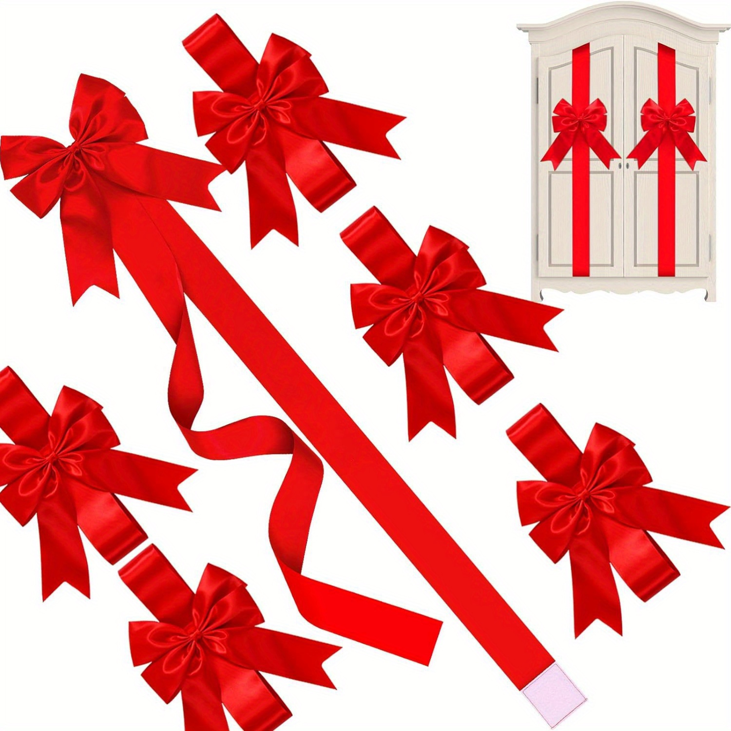 

1pc Red Christmas Bow - Self-adhesive Door & Cabinet Decoration For , Parties & More, Christmas Decorations For Home Indoor