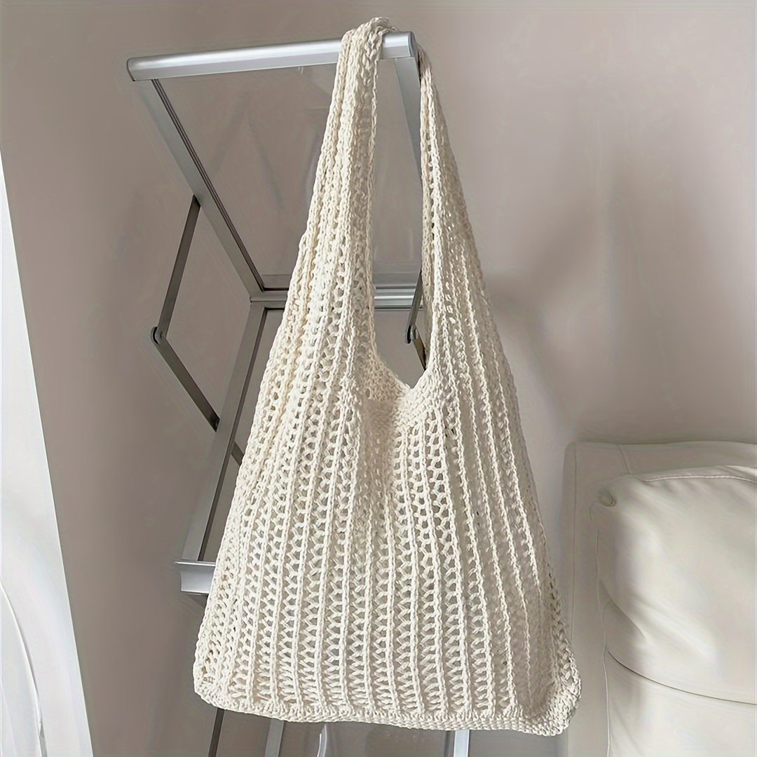 Image of Women'-shoulder Bag, A Stylish And Casual Large-capacity Shoulder Bag Featuring A Foldable, Hollow-woven Mesh Pocket. Suitable For Daily Leisure, Beach , And Shopping
