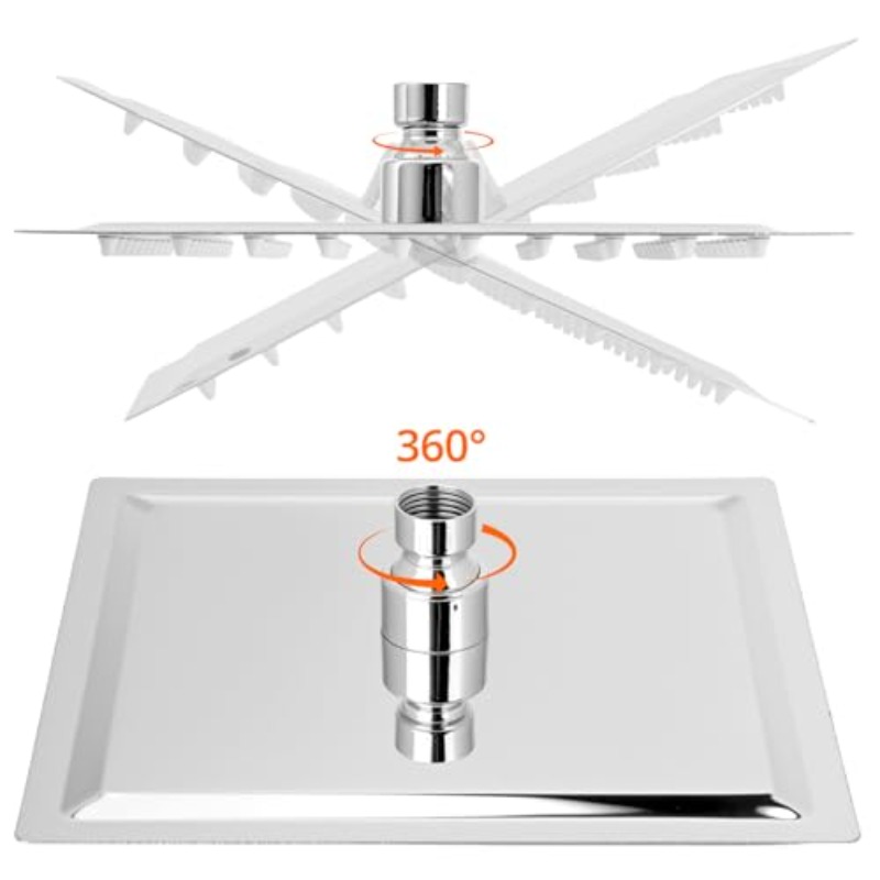 20.32 cm Ultra-Thin Square Ceiling-Mounted Rain Shower Head with Adjustable Angle