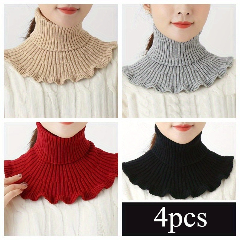 

4pcs Turtleneck Women's Knitted Fake Collars Turtleneck For Women, Rib Knitted Striped Turtleneck , Christmas