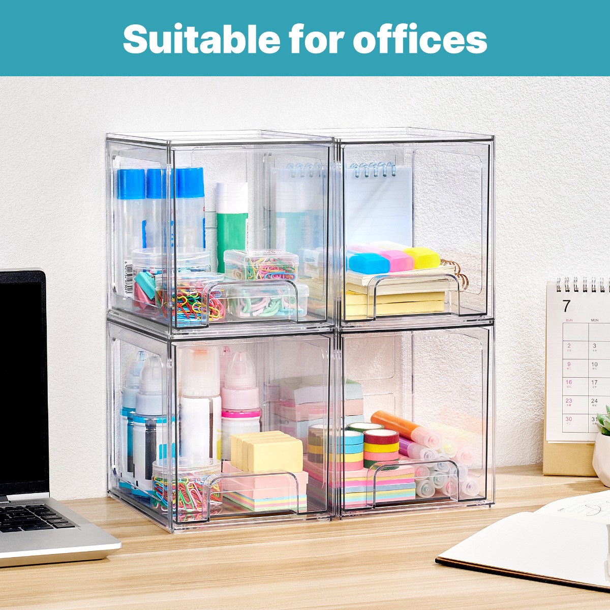 TEMU 4pcs Drawer Organizer Set, Transparent Bathroom Organizer With Non-slip Mats, Dressing Table Organizer For Office, Bathroom, Dressing Table,