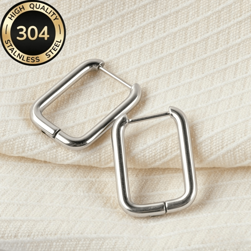 TEMU 304 Stainless Steel Hoop Earrings Fashion Geometric Rectangle Earrings For Women Daily Casual Party Earrings Easy Jewelry Additions