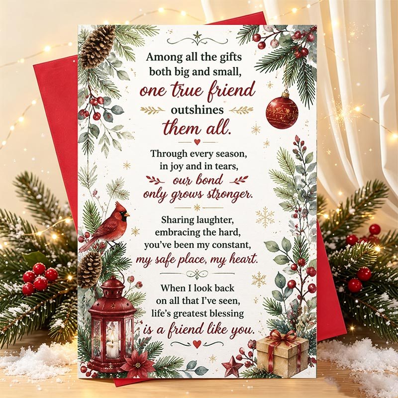 TEMU 1pc 1pcs Christmas Friendship Greeting Card Suitable For Adult , English Language Card With Message For Long-lasting , Paper Card For Birthdays,