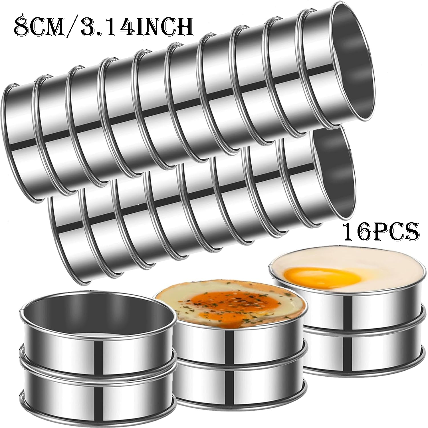 TEMU English Muffin Ring, Stainless Steel Double-layer Rolled Ring, Round Metal Pastry Ring Mold For Baking, English Muffin Ring, Stainless Steel