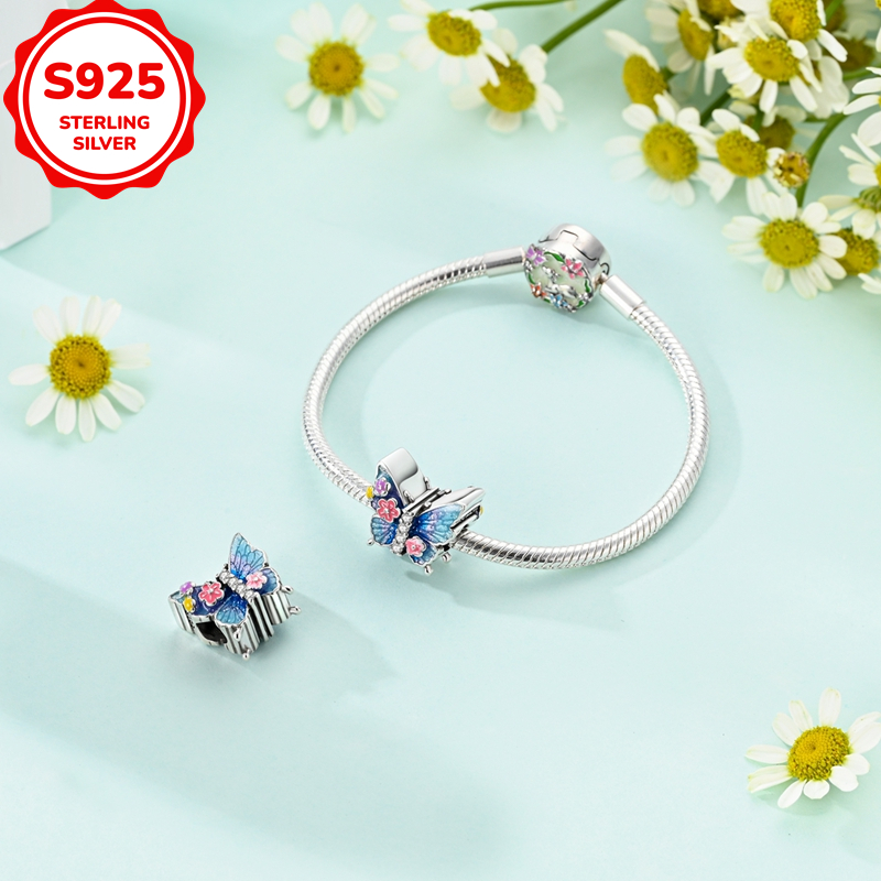 925 Sterling Silver Flower and Butterfly Beaded Pendant