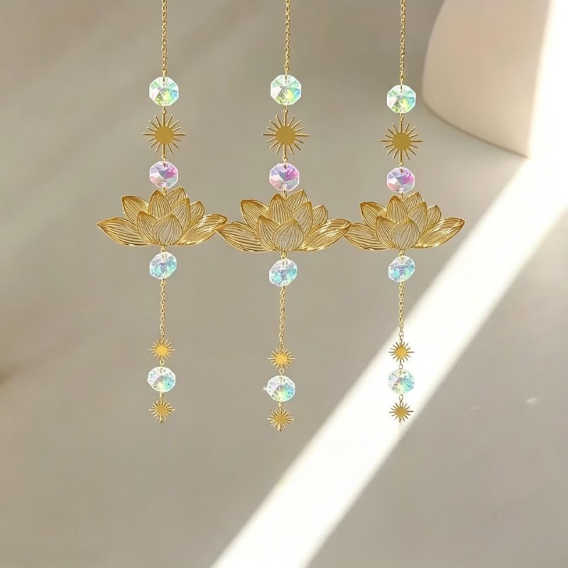 40pcs Golden Hollow Lotus Pendant DIY Crystal Kit