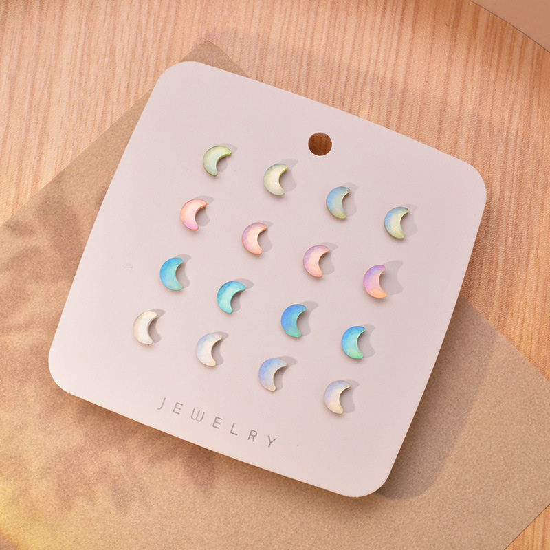 8 Pairs Moon Crescent Stud Earrings Set Resin Ear Studs for Women