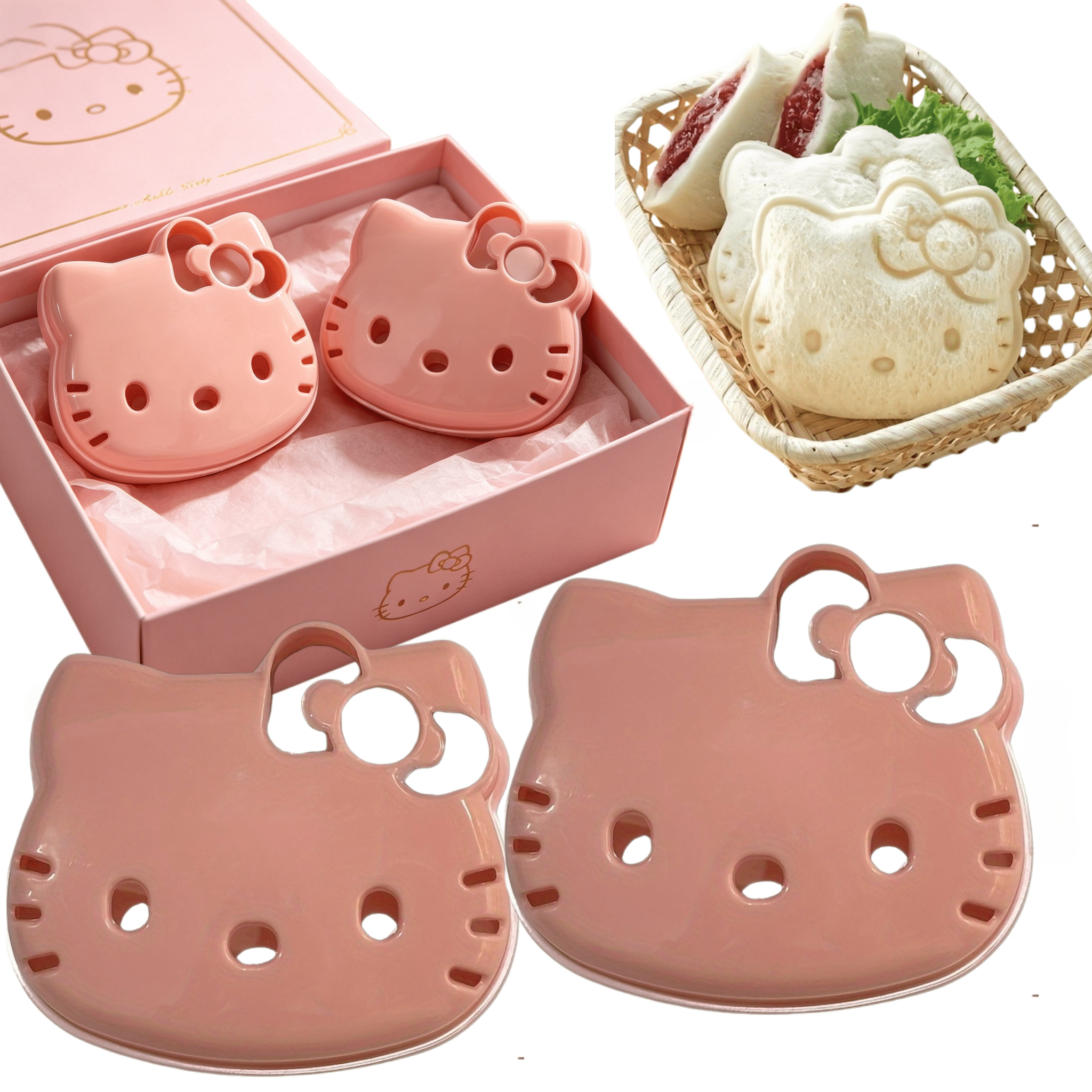 Image of 2pcs Home Kitchen Kitty Sandwich Mold, Cartoon Kitten Bread Sandwich Maker, Use This Tool To Make And Cute Kt Cat-shaped Sandwiches! Food-safe Plastic, Christmas, Halloween