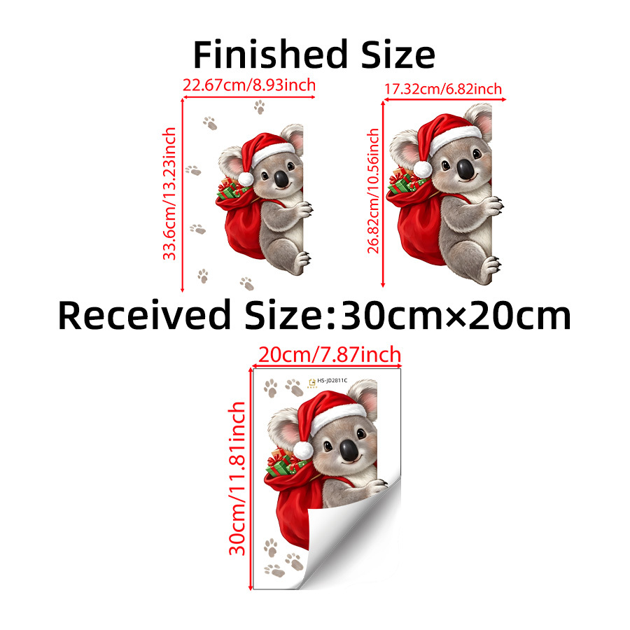 TEMU 1pc Peeking Christmas Koala Static Cling Window Sticker, Cute Koala With Santa Hat Gift Sack And Snow Pattern, Reusable Xmas Window Clings, Home